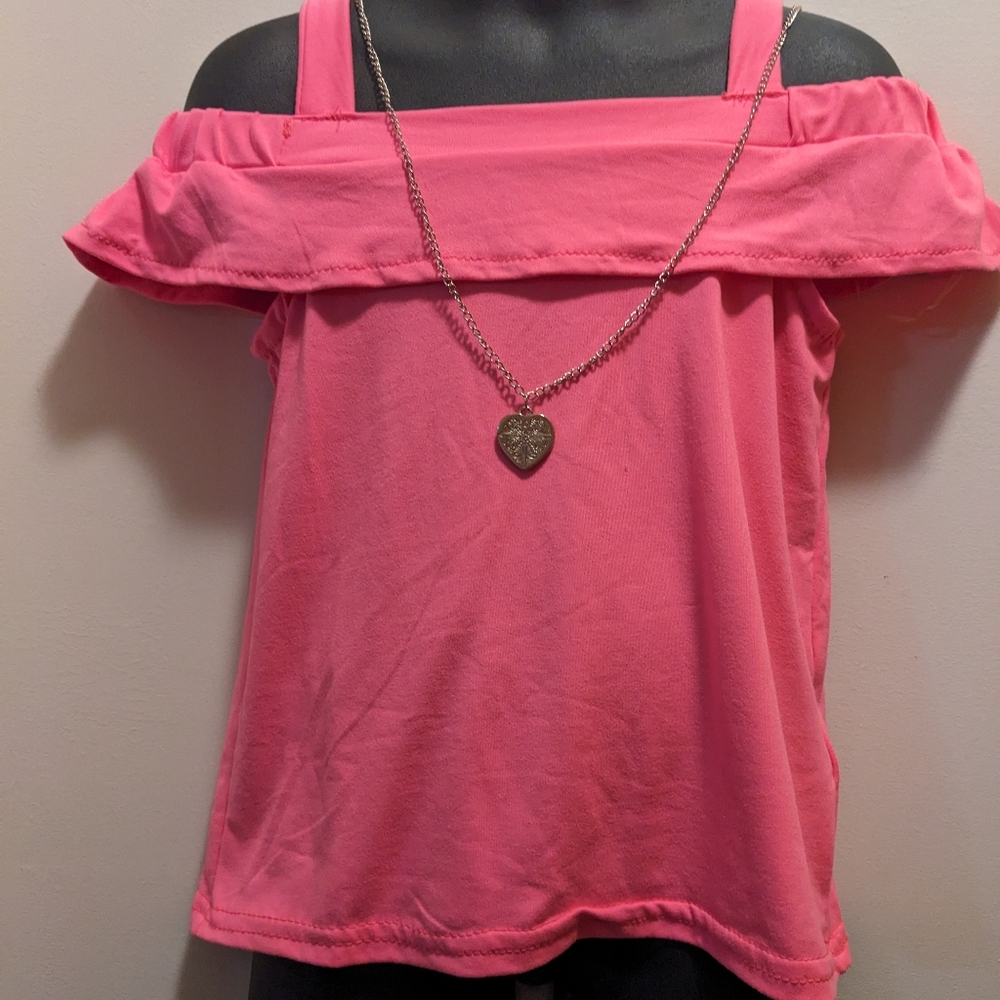 Girls Brand pink Girls medium 7-8 off shoulder sleeves w/adjustable straps New